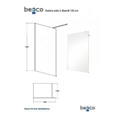 Besco Walk-in sprchový kout ECO-N CHROM 195 cm Chrom/Leštěný hliník (ALU) Čiré bezpečnostní sklo - 6 mm 120 cm Bez pevné stěny