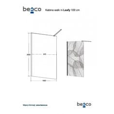 Besco Walk-in sprchový kout LEAFY 200 cm Univerzální Levé / Pravé Černá 100 cm Malované bezpečnostní sklo - 8 mm
