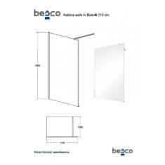 Besco Walk-in sprchový kout ECO-N CHROM 195 cm Chrom/Leštěný hliník (ALU) Čiré bezpečnostní sklo - 6 mm 110 cm Bez pevné stěny