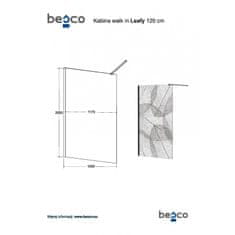 Besco Walk-in sprchový kout LEAFY 200 cm Univerzální Levé / Pravé Černá 120 cm Malované bezpečnostní sklo - 8 mm