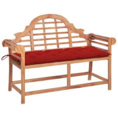 Greatstore Zahradní lavice s červenou poduškou 120 cm masivní teak