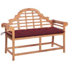 Greatstore Zahradní lavice s vínovou poduškou 120 cm masivní teak