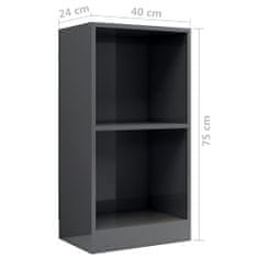 Greatstore Knihovna šedá s vysokým leskem 40 x 24 x 75 cm dřevotříska