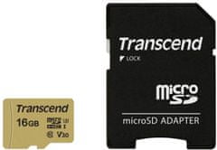 Transcend Micro SDHC 500S 16GB 95MB/s UHS-I U3 + SD adaptér (TS16GUSD500S)