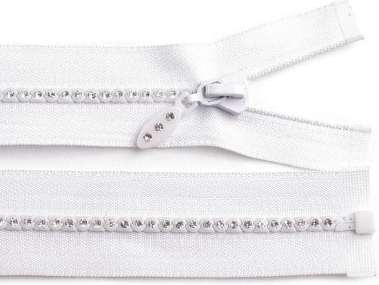 Kraftika 1ks white kostěný zip šíře 4mm délka 65cm se štrasovými