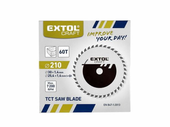 Extol Craft Kotouč pilový s SK plátky, 210x1,4x30mm, 60T, šířka SK plátku 2,7mm