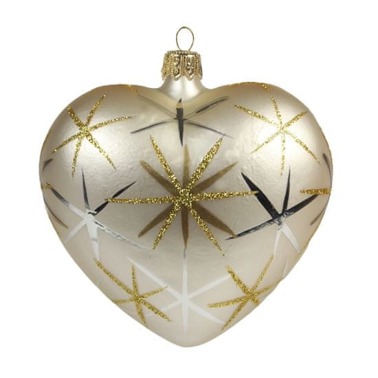 Decor By Glassor Vánoční srdce krémové s hvězdami (Velikost: 10)