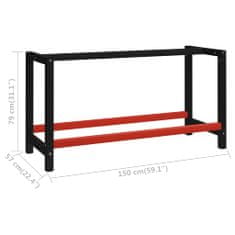 Greatstore Kovový rám pracovního stolu 150 x 57 x 79 cm černá a červená