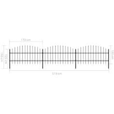 Vidaxl Zahradní plot s hroty ocel (0,75–1) x 5,1 m černý