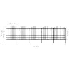 Greatstore Zahradní plot s hroty ocel (1,75–2) x 8,5 m černý