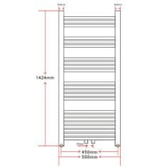 Greatstore Šedý žebříkový radiátor na ručníky rovný ústřední topení 500 x 1424 mm