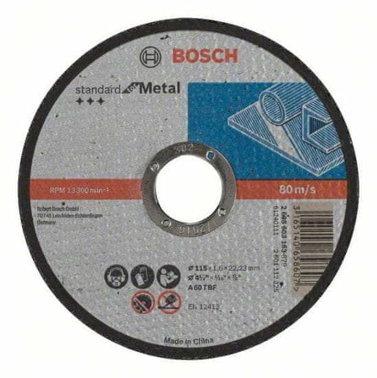 Bosch Dělicí kotouč rovný Standard for Metal - A 60 T BF, 115 mm, 22,23 mm, 1,6 mm - 31651406586