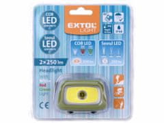 Extol Light Čelovka 250lm+250lm, 250lm Seoul LED, 250lm COB LED, červené/zelené světlo pro noční viděn