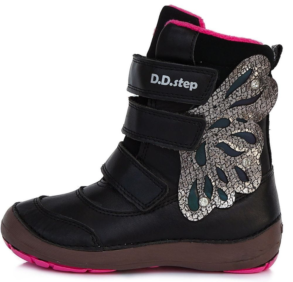 D-D-step dívčí zimní kožená kotníčková obuv W023-219 černá 25