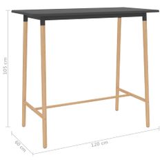 Greatstore Barový stůl šedý 120 x 60 x 105 cm MDF a masivní bukové dřevo