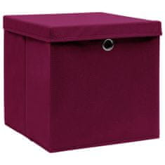 Greatstore Úložné boxy s víky 4 ks tmavě červené 32 x 32 x 32 cm textil