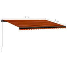 Greatstore Ručně zatahovací markýza 500 x 300 cm oranžovo-hnědá