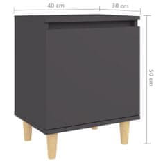 Greatstore Noční stolek s masivními dřevěnými nohami šedý 40 x 30 x 50 cm