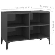 Greatstore TV stolek s kovovými nohami šedý s vysokým leskem 69,5x30x50 cm