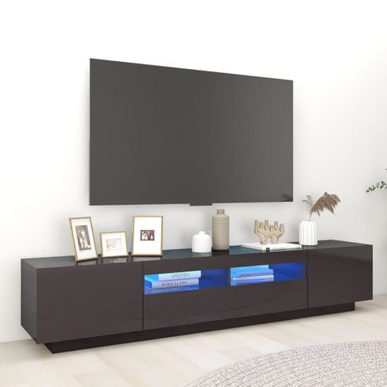 Greatstore TV skříňka s LED osvětlením šedá s vysokým leskem 200x35x40 cm