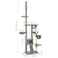 Greatstore Škrabadlo pro kočky od podlahy ke stropu šedé 220–240 cm