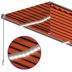 Greatstore Ručně zatahovací markýza s roletou a LED 3,5x2,5m oranžovohnědá