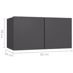 Greatstore Závěsné TV skříňky 3 ks šedé 60 x 30 x 30 cm