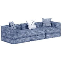 Greatstore 3místný modulární pouf indigo textil