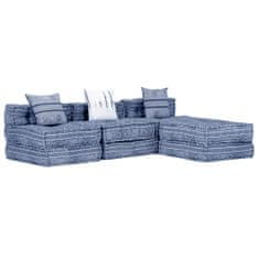 Greatstore 3místný modulární pouf indigo textil