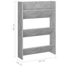 Greatstore Nástěnný botník betonově šedý 60 x 18 x 90 cm dřevotříska