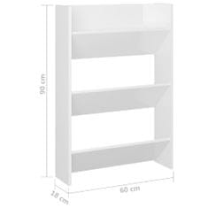 Greatstore Nástěnný botník bílý s vysokým leskem 60x18x90 cm dřevotříska