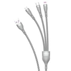 DUDAO L20X 3in1 kabel USB - Lightning / microUSB / USB-C 65W 1.2m, šedý