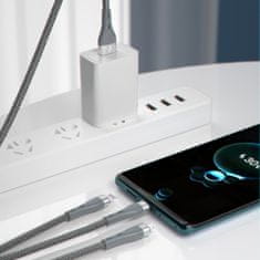 DUDAO L20X 3in1 kabel USB - Lightning / microUSB / USB-C 65W 1.2m, šedý