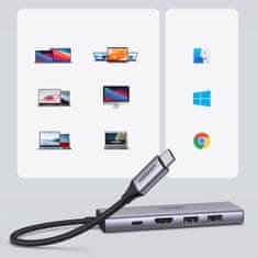 Ugreen CM511 HUB adaptér USB-C - 2x USB / HDMI / USB-C PD 100W, šedý