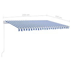 Vidaxl Automatická zatahovací markýza se sloupky 4,5 x 3,5 m modrobílá