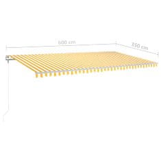 Greatstore Ručně zatahovací markýza s LED světlem 6 x 3,5 m žlutobílá