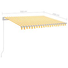 Greatstore Ručně zatahovací markýza s LED světlem 350 x 250 cm žlutobílá