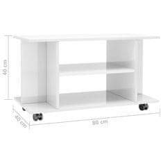 Greatstore TV stolek s kolečky bílý vysoký lesk 80x40x40 cm dřevotříska