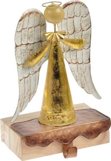 MFP s.r.o. anděl plech + dřevo s háčkem 24cm - zlatý 8885793