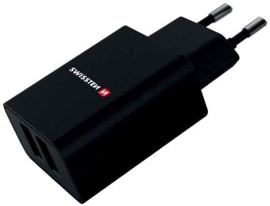 SWISSTEN Síťový Adaptér Smart Ic 2X Usb 2,1A Power + Datový Kabel Usb / Lightning Mfi 1,2 M Černý