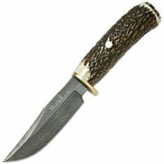 Muela BRACO-11DAM lovecký sběratelský nůž 11 cm, damašek, jelení paroh, kožené pouzdro