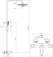 Ravak TE 092.00/150 Sprchový sloup vanový Termo 300, s termostat. bat. a sprch.setem