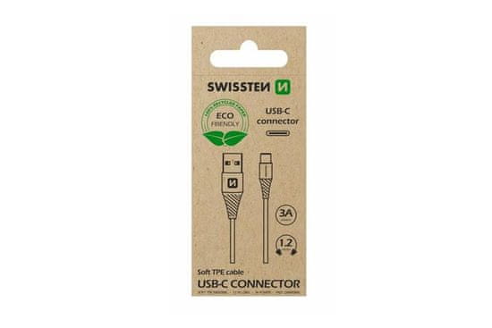 Datový kabel USB / USB-C, 1,2 m, bílý, eko balení, Swissten