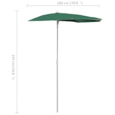 Greatstore Zahradní půlkruhový slunečník s tyčí 180 x 90 cm zelený
