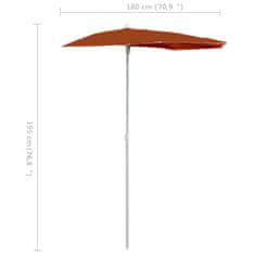 Greatstore Zahradní půlkruhový slunečník s tyčí 180 x 90 cm cihlový