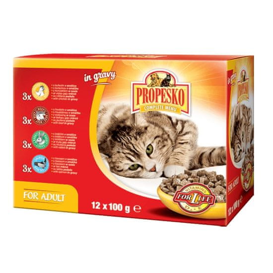 Propesko PROPESKO Cat hovězí, kuřecí, králičí a losos, kapsa 100 g (12 pack)