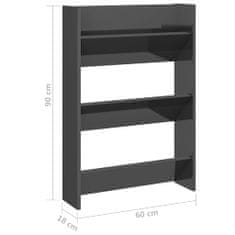 Greatstore Nástěnný botník šedý s vysokým leskem 60x18x90 cm dřevotříska