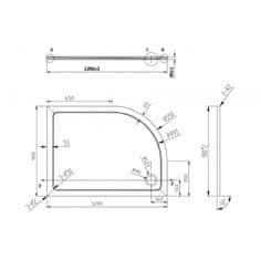 Olsen Spa Asymetrická čtvrtkruhová sprchová vanička VENETS 120 cm 90 cm Levá