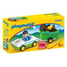 Playmobil Auto s přívěsem pro koně , 1.2.3, 5 dílků