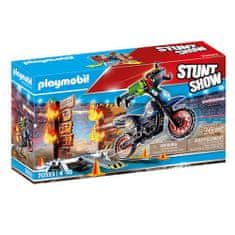 Playmobil Motocykl a hořící stěna , Kaskaderská show, 26 dílků